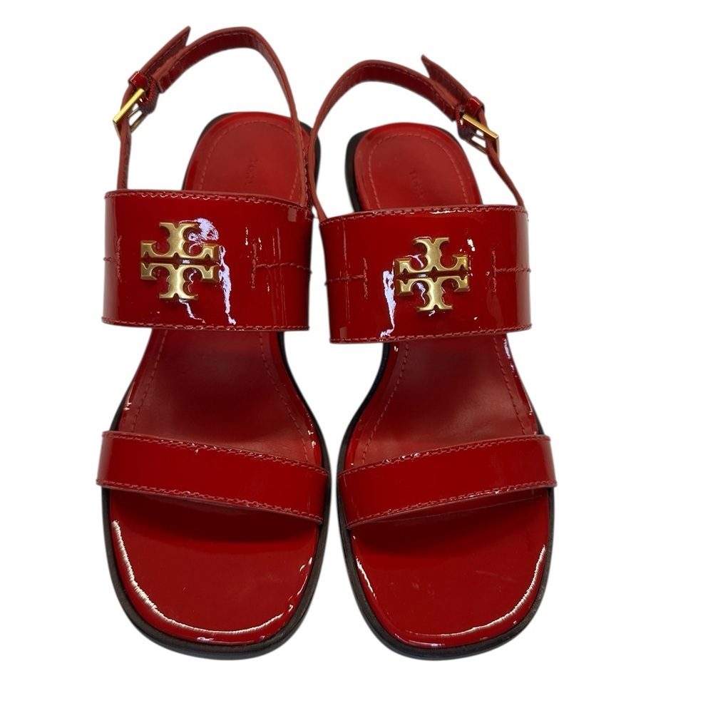 Tory Burch Red Patent Leather Gold-Logo Slingback Sandals  Sz: 5